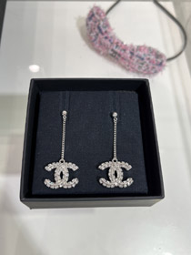 Celine double-sided diamond double C pendant long chain earrings-3902
